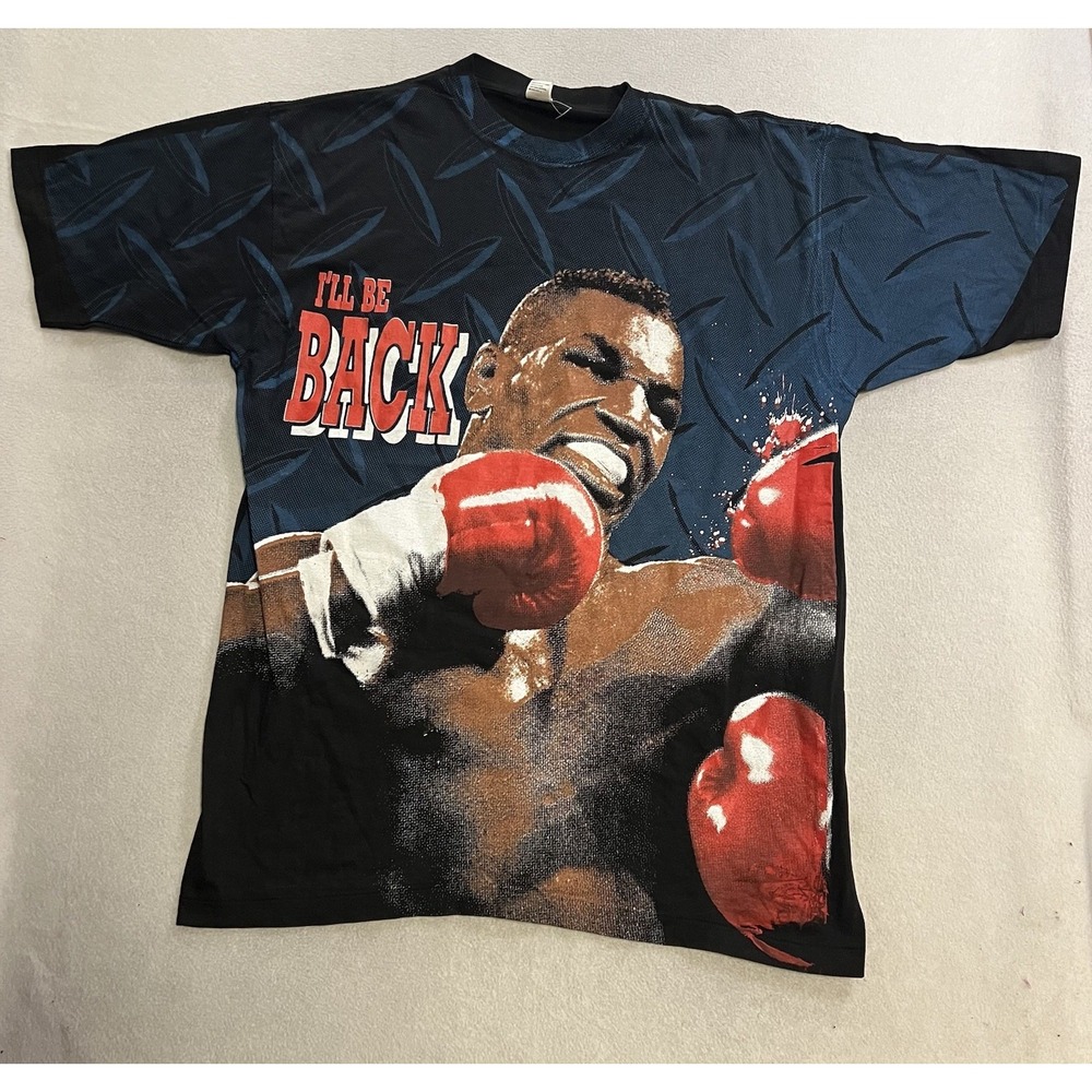 Vintage Mike Tyson I'll Be Back AOP T-Shirt Men's Size XL 1995 DRY ROT